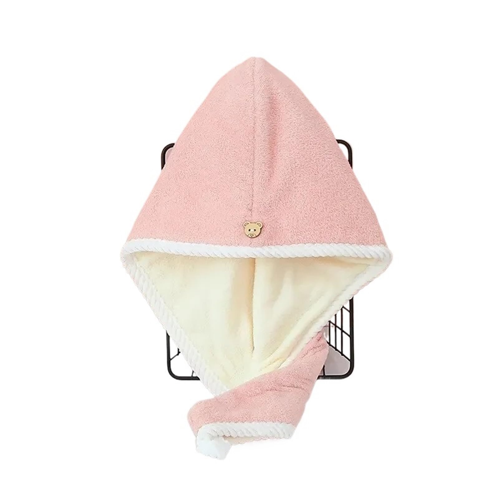 SUODEBYY Hair Towel Double Layer Thick Dry Towel With Strong Water Absorption, Double-Sided Use, Hair Cap, Multi-Color(Pink and White)