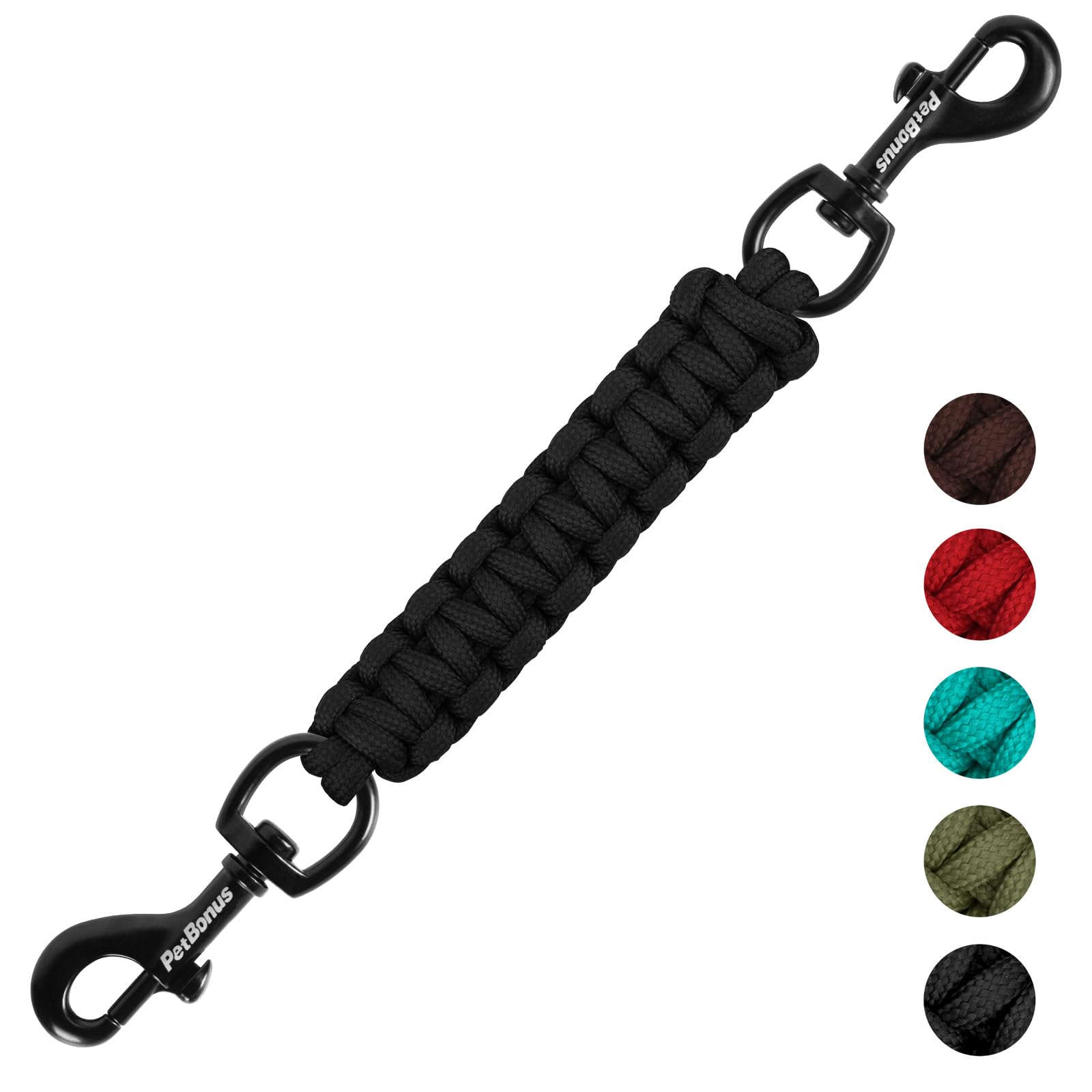 Dog Collar Safety Clip, Handmade Backup Safety Strap for Dog Harness, Double Ended Clasp Leash Connector (Black)