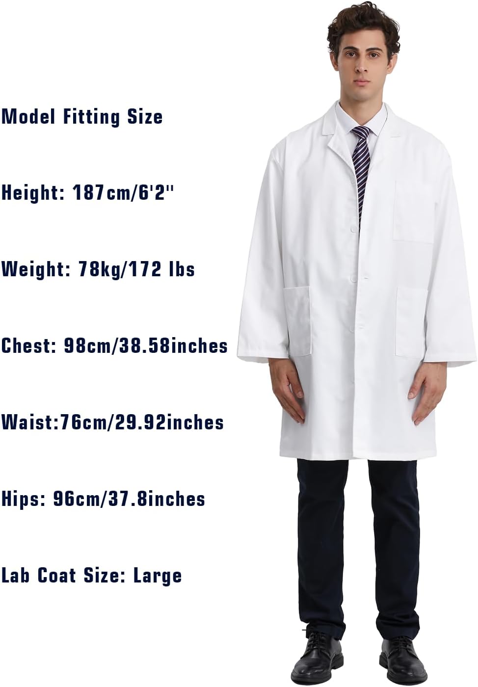 Greenour Professional Lab Coat for Men Long Sleeve Doctor Uniform with 3 Pockets Laboratory Jacket (White) - Image 6