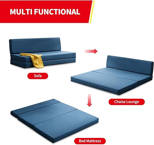 Vista 5 de PUREMIND Sofá cama plegable de tamaño matrimonial, sofá cama, silla de invitados, colchón de espuma plegable, colchón convertible tapizado para sala