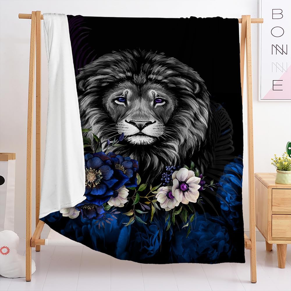 Throw Blanket Grey Lion Fleece Soft Fluffy Blanket,Blanket For Bed,Sofa Throw,Travel Blanket,Warm Blankets For Winter,Cosy Blanket,Cozy Flannel Fleece Blanket（180X220Cm）