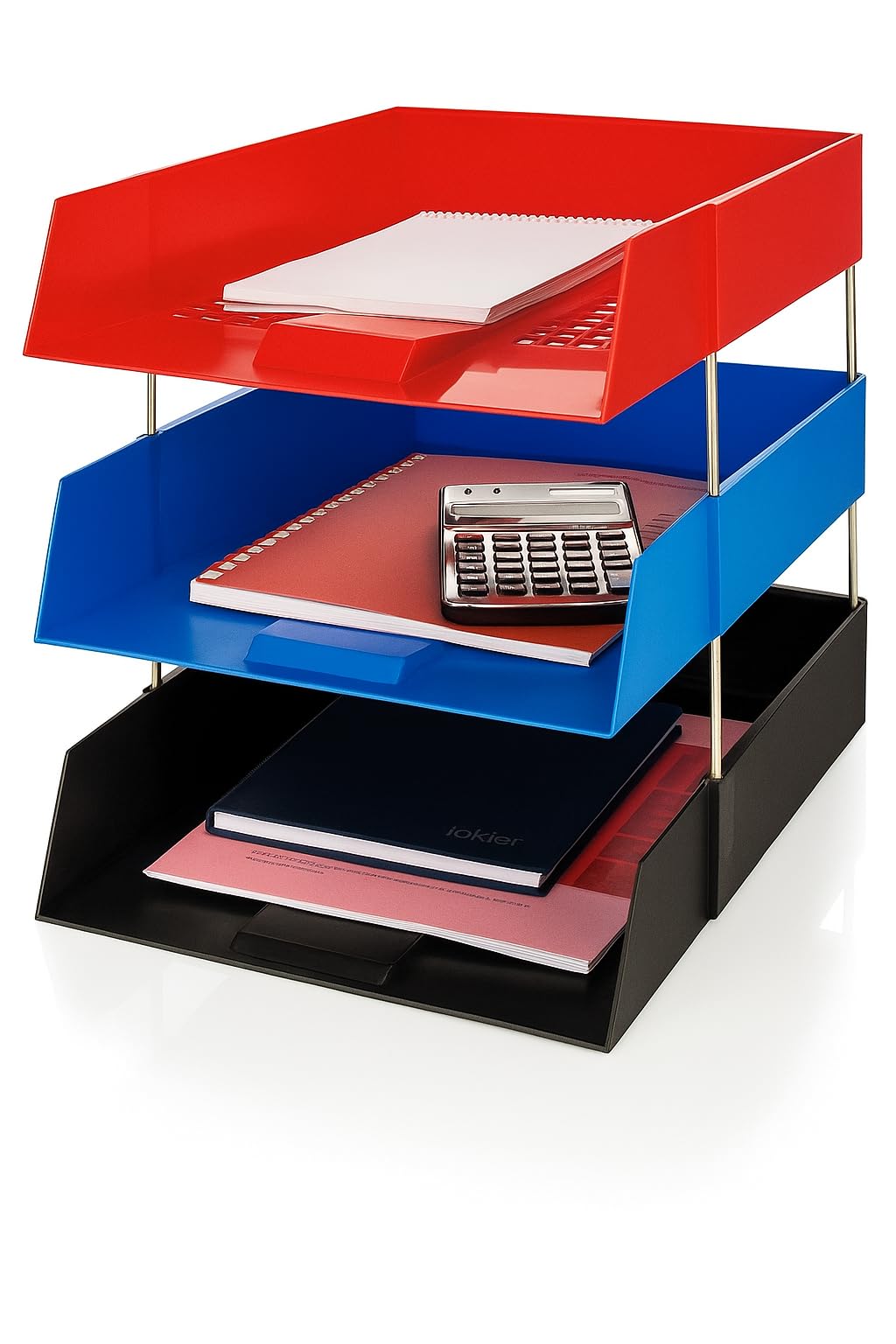 Os Smart Choice Multicolor A4 Letter Trays, 3-Tier Stackable Document Organiser, Plastic Desktop Filing System, Black/Red/Blue Multi