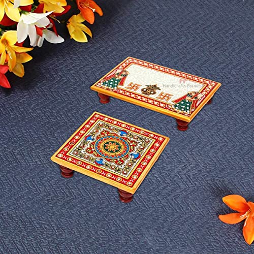Handicrafts Paradise Marble Chowki Showpiece 6x4 Inch and 4x4 Inch, 2 Pcs