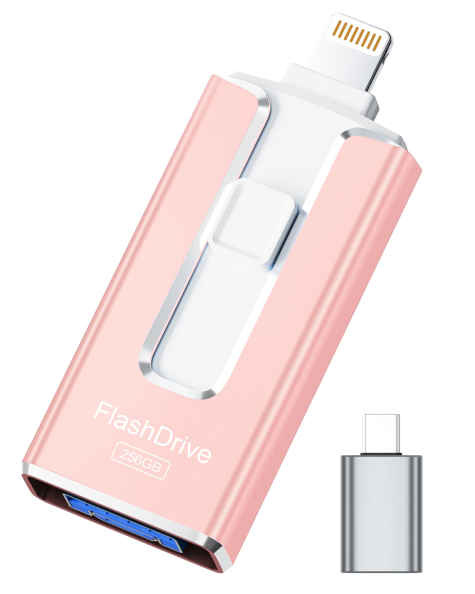 MFi Certified Flash Drive for iPhone iPad, Photo Stick for External Memory Storage (Pink, 256G)