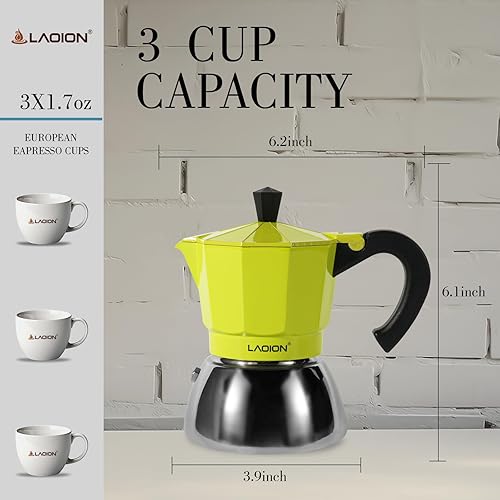 Miniatura 2 de Máquina de café expreso para estufa, olla moka de 3 tazas, máquina de café expreso compatible con cocinas de inducción, 5.1 fl oz de acero