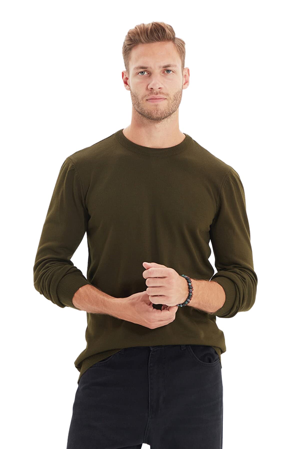 Trendyol Man Basic Slim Basic Crew Neck Knitwear Sweater Khaki
