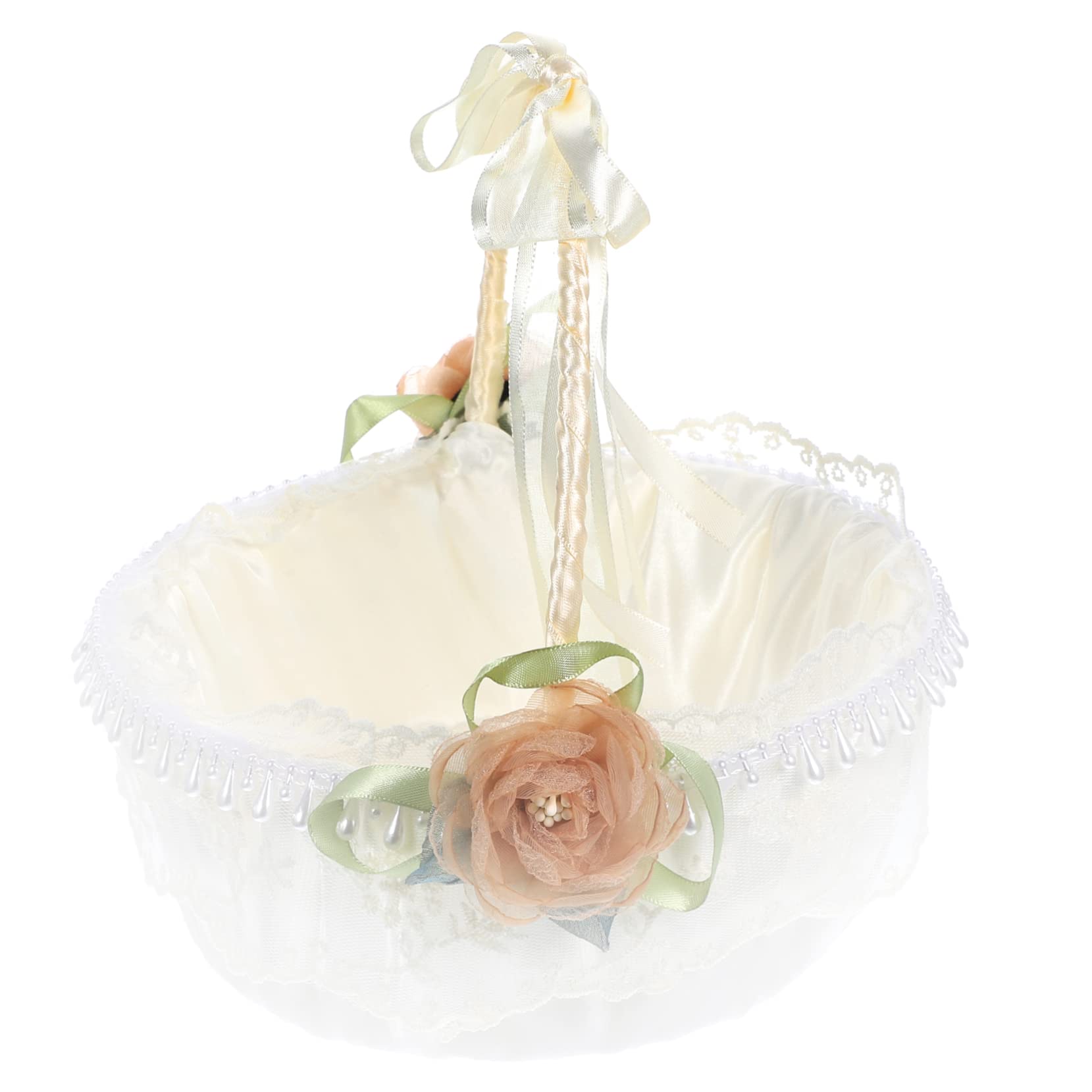 Warmhm Flower Basket Wedding Party Basket Rattan Dinner Table Centerpiece Dining Table Decor Romantic Lace Baskets Vintage Decor Pearl Collection Bridesmaid Outdoor Gift Basket Satin