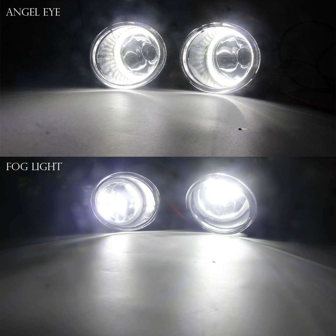 Updated Fog Light with LED Halo Ring DRL for Nissan Sentra Altima Rogue Versa Note Murano Pathfinder Maxima Kicks Juke Infiniti M35 M45 G37 QX60 JX35 White Angel Eye