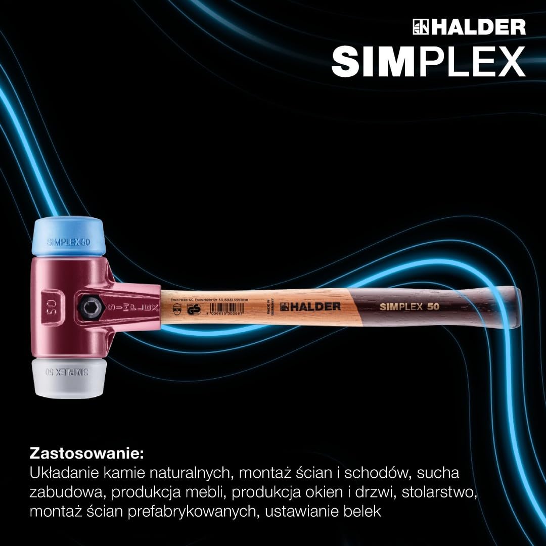 Młotek ochronny SIMPLEX, TPE-soft/TPE-mid; z obudową z żeliwa ciągliwego i wysokiej jakości drewnianym trzonkiem | D=80 mm | 3013.080