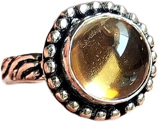 Citrine Ring, Handmade Ring, Round Stone Ring, Yellow Stone Ring, Cabochon Ring, 925 Sterling Silver Plated Ring, Bohemian Ring, Statement Ring, Dainty Ring, November Birthstone Ring, Citrine Jewelry