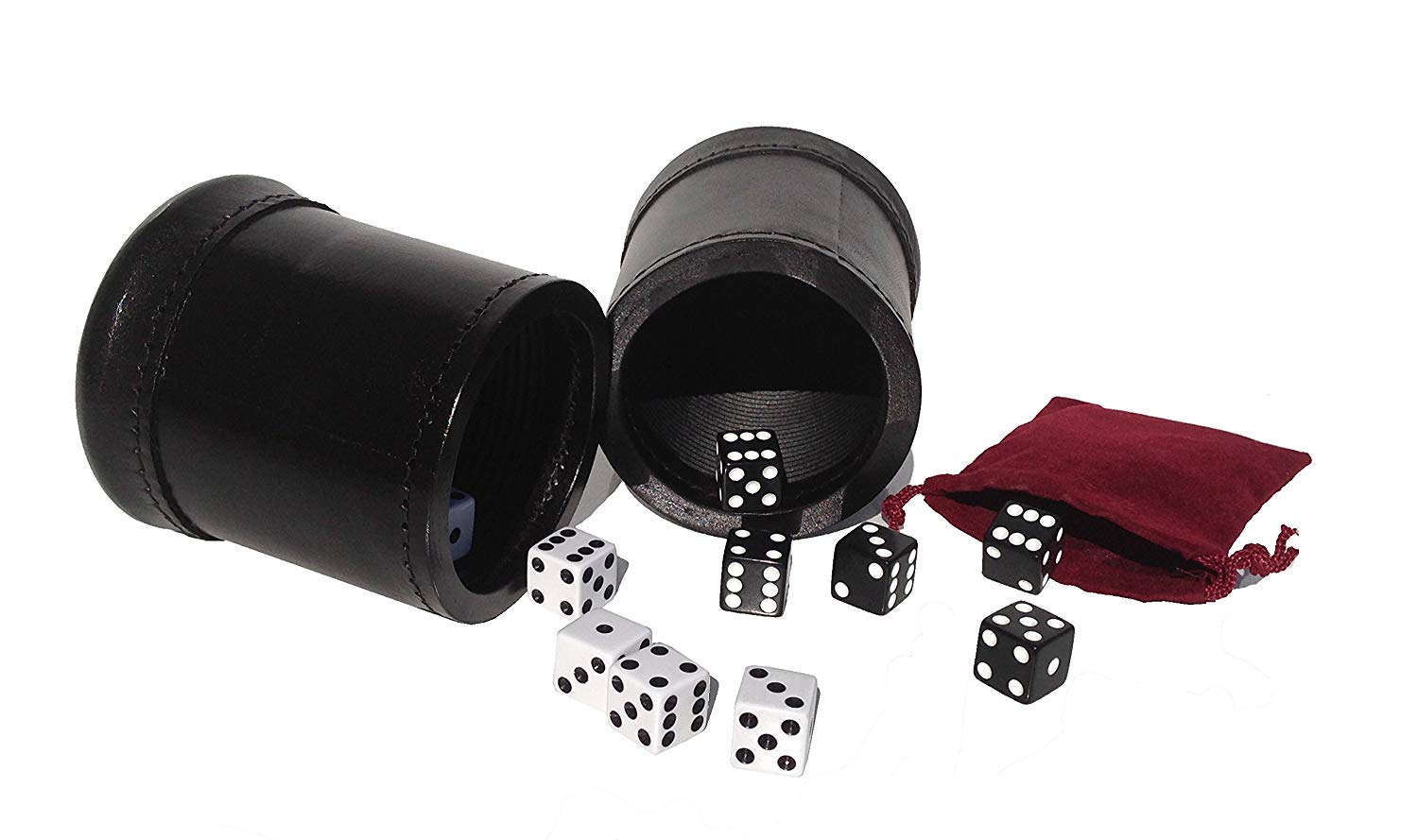 Golden Gate Dice Cup Set of 2 with 10 Tuxedo Dice, a Drawstring Pouch and a Book of Dice Games (Includes Liar's Dice) (Dice Cup Set with Personalized Brass Plates)