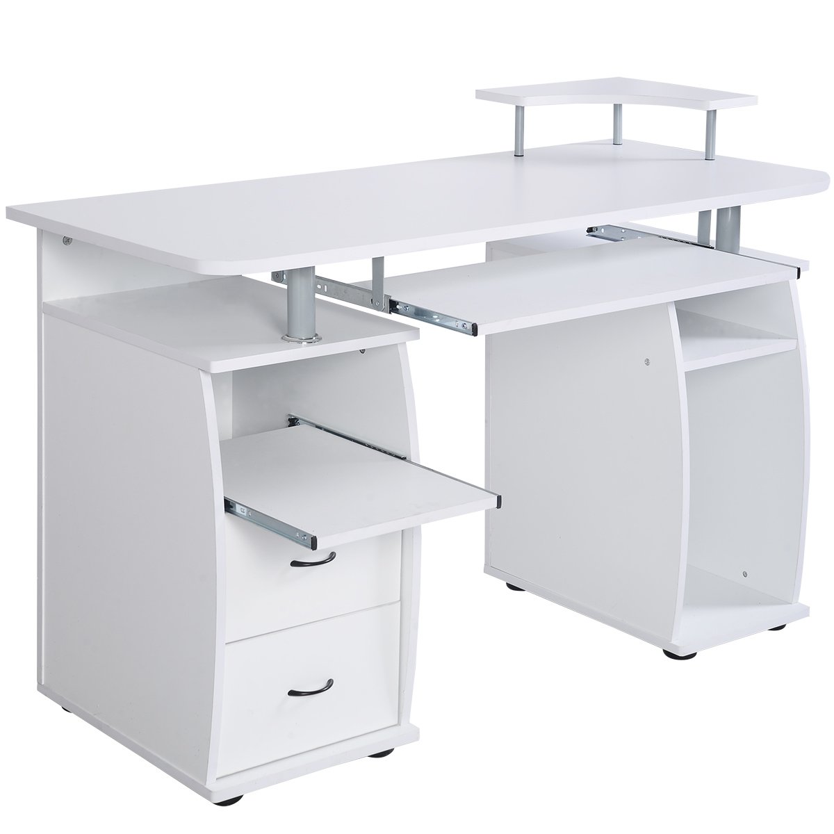 GIANTEX Computertafel, 140 cm, grote thuiskantoortafel met 2 niveaus, moderne computertafel voor pc, rustiek bruin/zwart (zwart