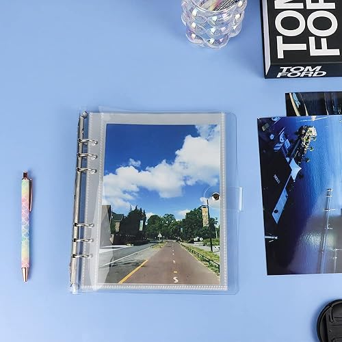 Miniatura 6 de Juego de mini álbum de fotos con 6 anillas para tarjetas fotográficas con 25 piezas de cubierta interior personal A5 de PVC transparente y 4
