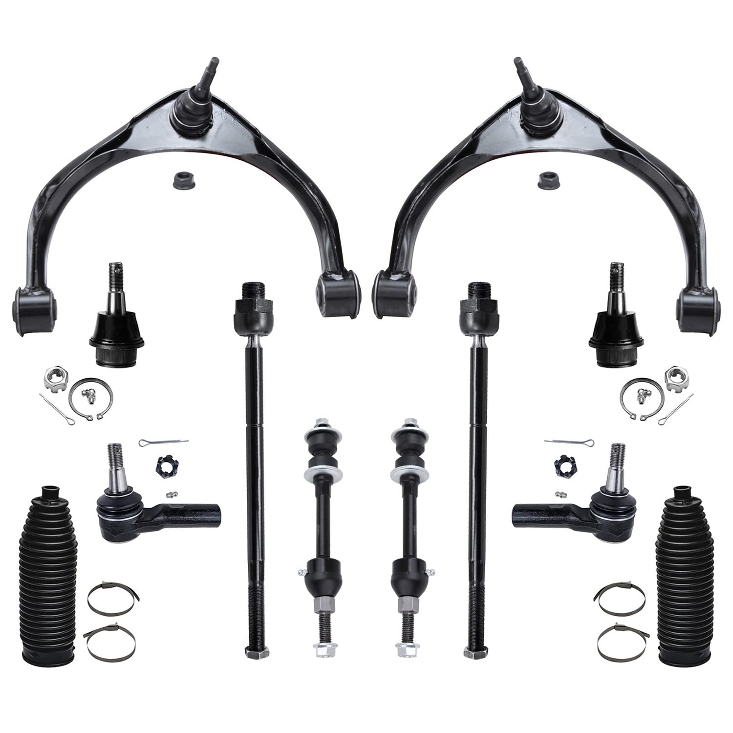 Detroit Axle - 2WD Front End 12pc Suspension Kit for 09-12 Dodge Ram 1500, 2009 2010 2011 2012, 2 Upper Control Arms with Ball Joints 2 Lower Ball Joints 2 Sway Bars 4 Tie Rods 2 Boots Replacement