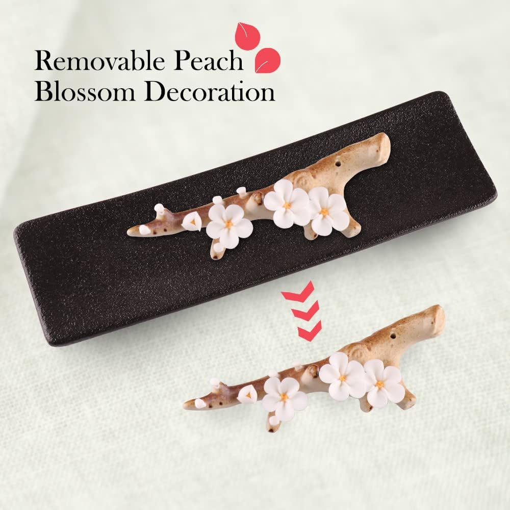 Kokorona Incense Holder for Sticks Peach Blossom Ceramic Incense Stick Holder Handmade Incense Tray Ash Catcher for Yoga Meditation Home Decor, White
