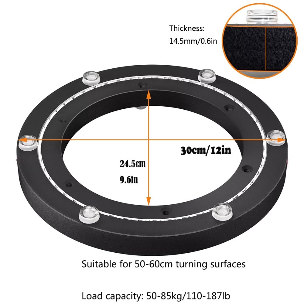 30 cm Łożysko Obrotowe ze Stopu Aluminium, Obrotowa Płyta Łożyskowa Lazy Susan 50 kg do Stołu Obrotowego, Regał na Książki