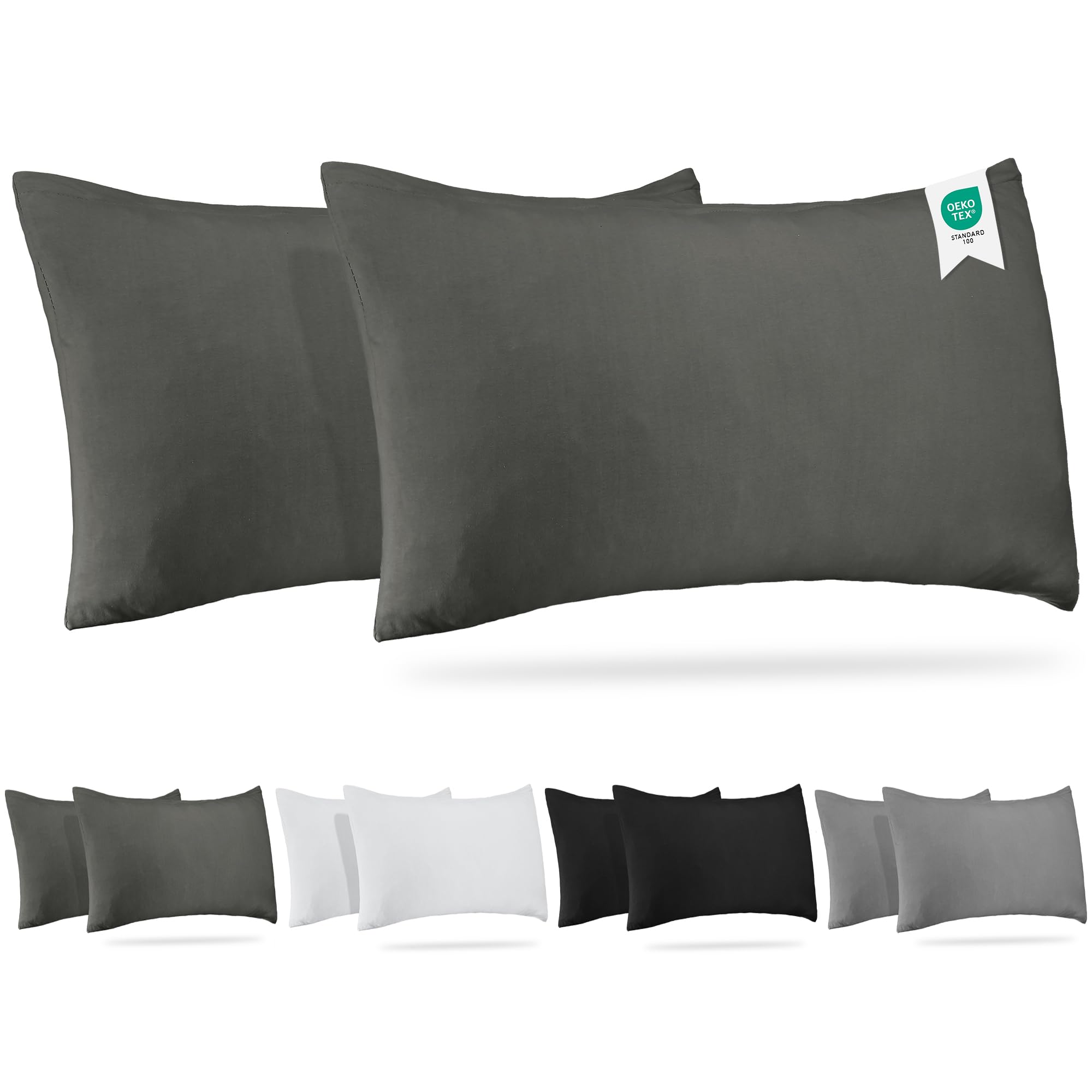 Barbons Kissenbezug 2er Set – Kopfkissenbezug 100% Jersey Baumwolle weiche Kissenbezüge Kissenhülle mit Reißverschluss