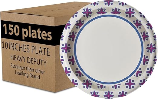 Paper Plates 10 Inch Bulk - 150 Count, Superior Heavy Duty Paper Plates 10 Inch for All Occasions, Microwavable & Stronger Than Other Brands - Ideal for Parties & Outdoors