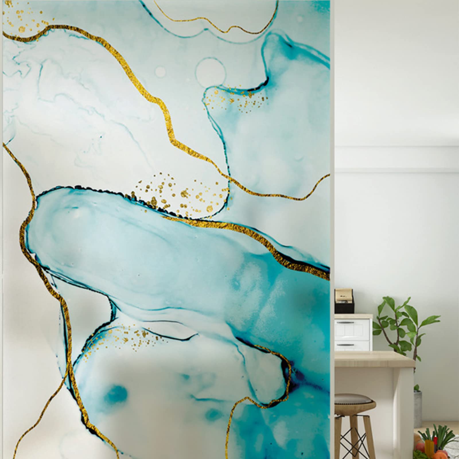 Modixun Marble Window Privacy Film, Non-Adhesive Static Window Cling Frosted Glass Film, Decorative Vinyl Glass Covering, 40x 100cm, Style E