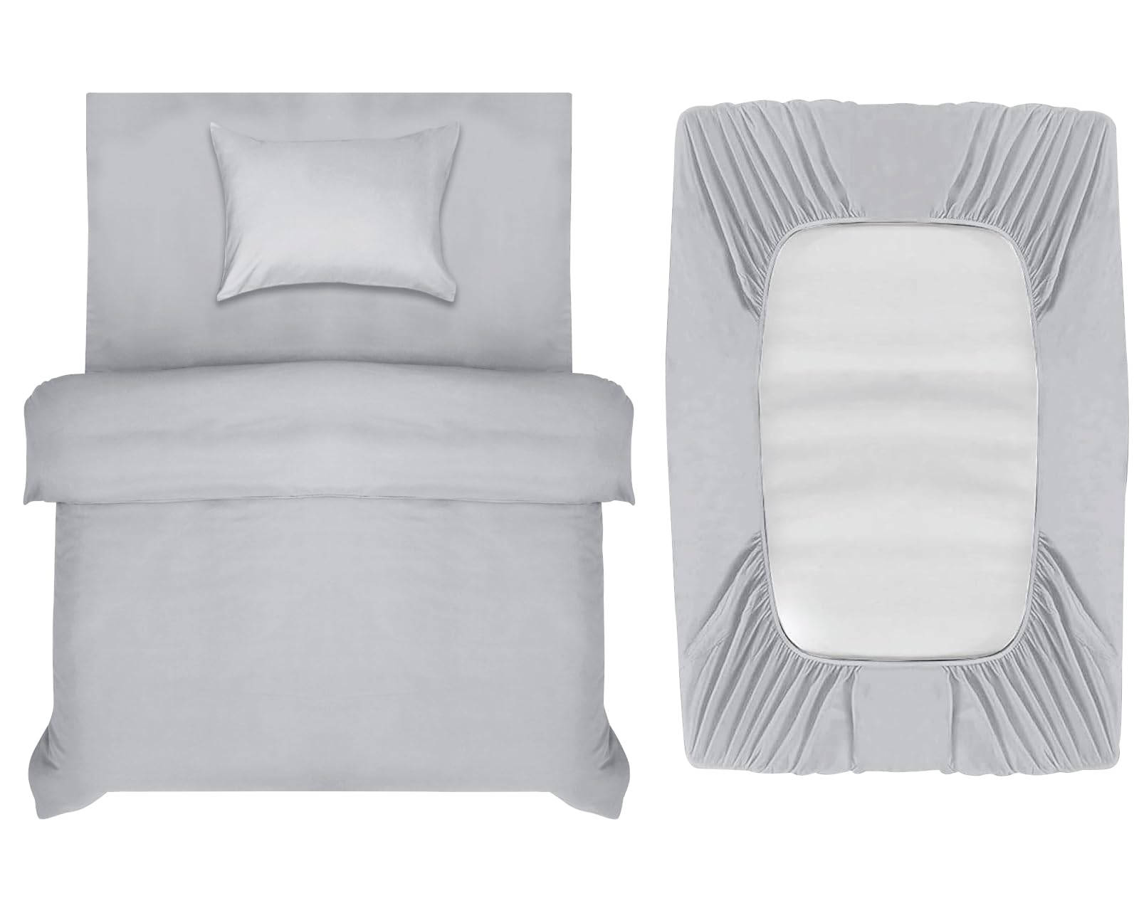 INSPIRE HOMEWARE Single Duvet Cover Set - Duvet Cover,Fitted Sheet with Pillowcase - Premium Brushed Microfiber 3 piece Single Bedding Sets - Silver Quilt Cover Set for All Seasons