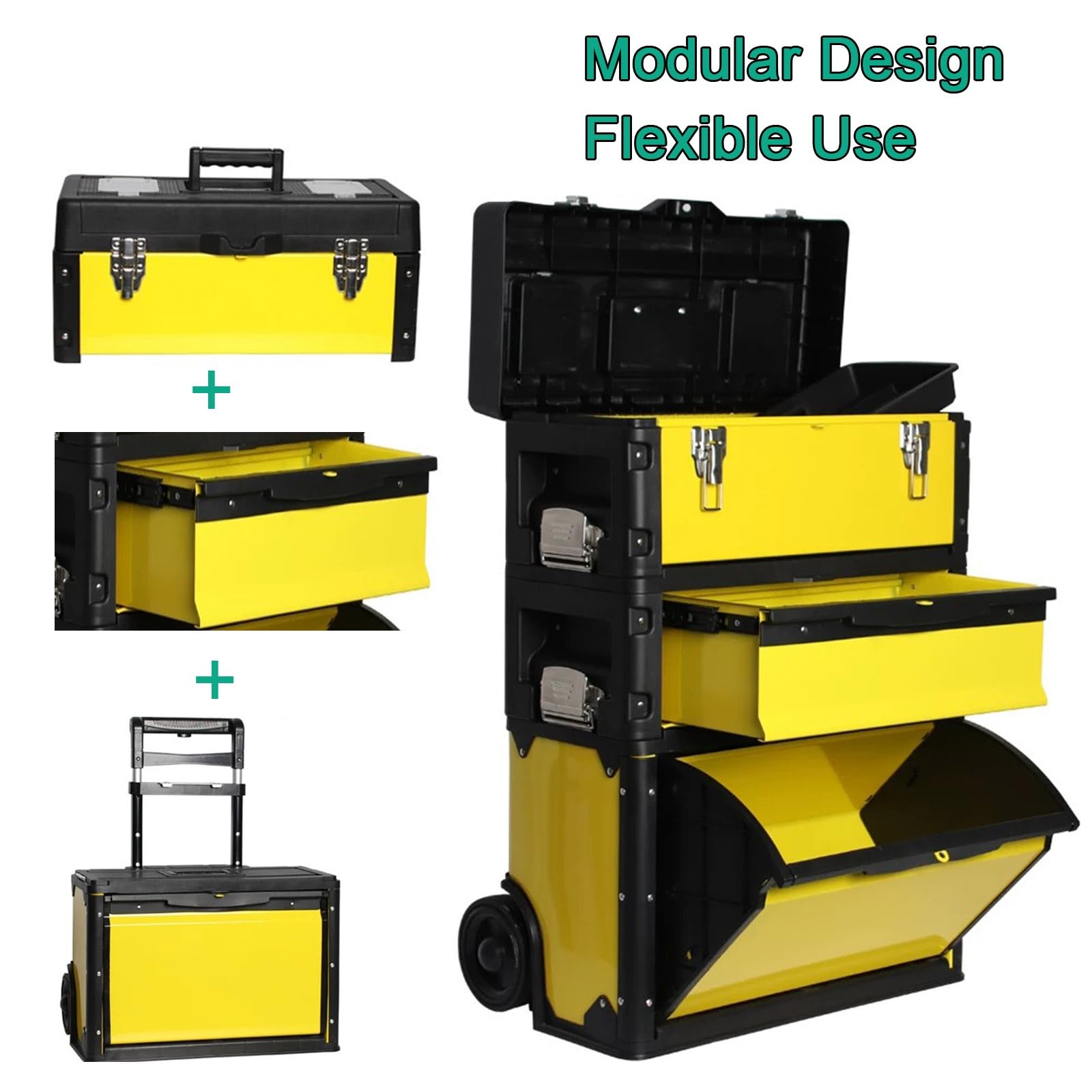 Caisse à outil Empilable et à roulettes, Valise Rangement à 3 Niveaux