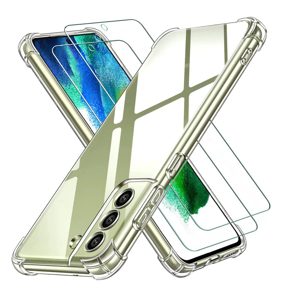 Case And Screen Protector For Samsung Galaxy A52s A53 A71 A51 A41 A21s A11,Shockproof Clear Silicone Gel Bumper Cover With [2 Packs] Tempered Glass Screen Protectors (Samsung A50)