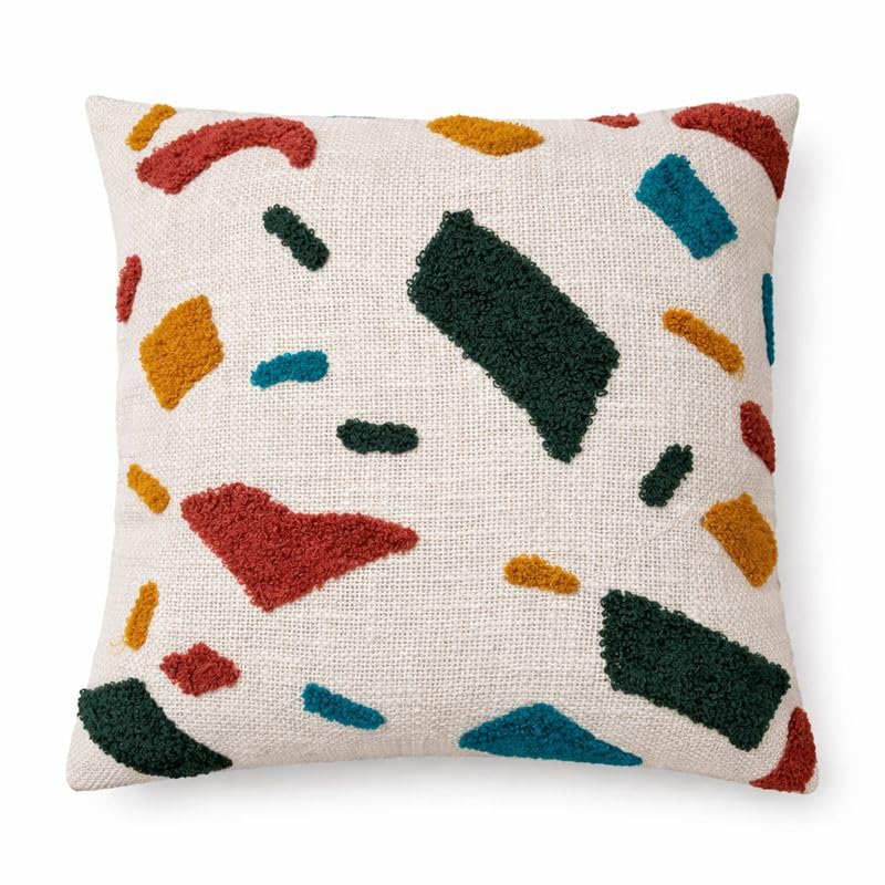 Image of Decorative Cushion Cover, Abstract Terrazzo Pattern, Tufted Design, Cotton, 40.64x40.64 cm, Square, Multicolor, Ideal for Kids Bedroom
