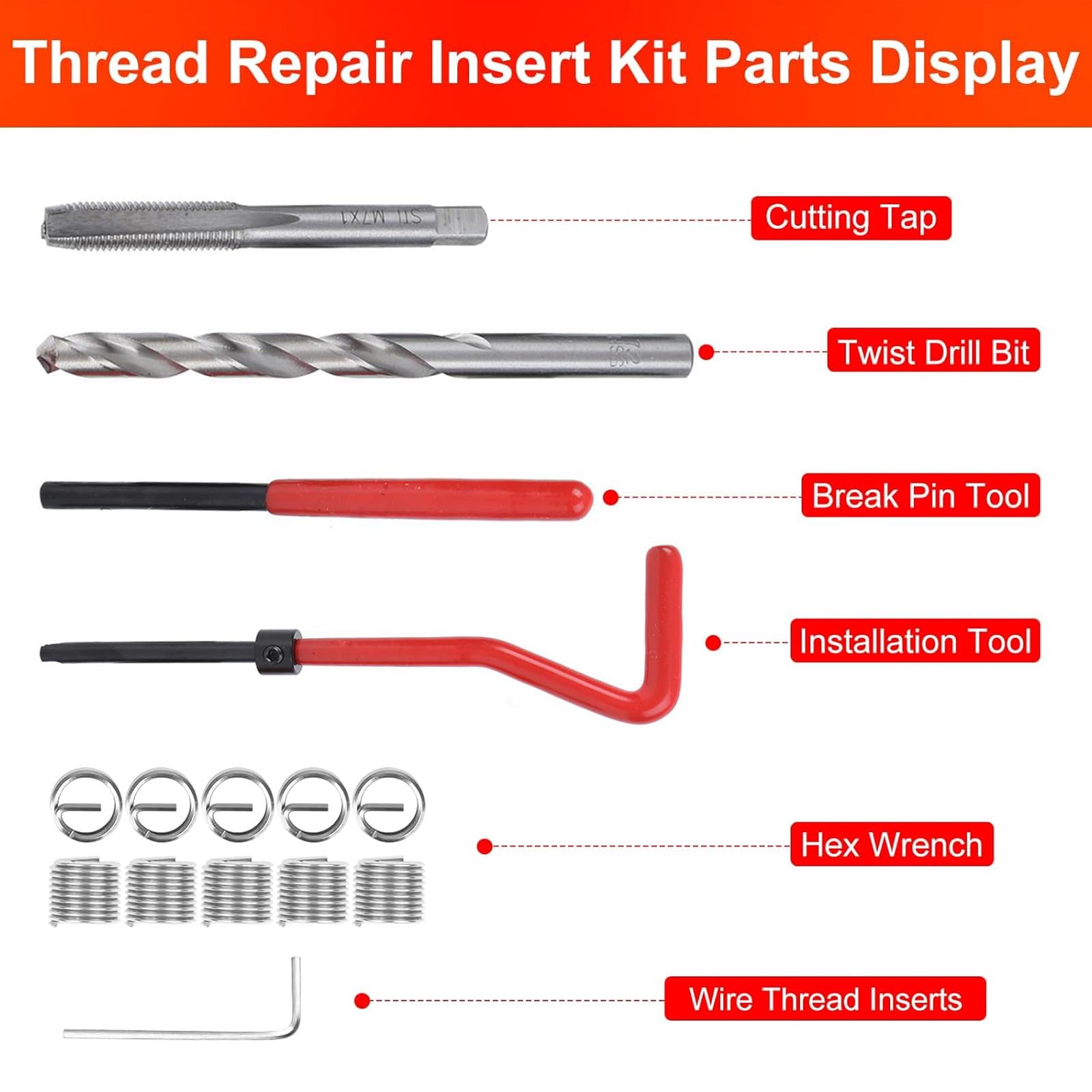 M7 Kit Riparazione Di Filetti, 25pz Kit Inserti Di Riparazione Filettatura Helicoil Kit, Kit Riparazione Filetti Inserto Filettato per Automotive Ripristino Filetti Macchinari Di Lavorazione