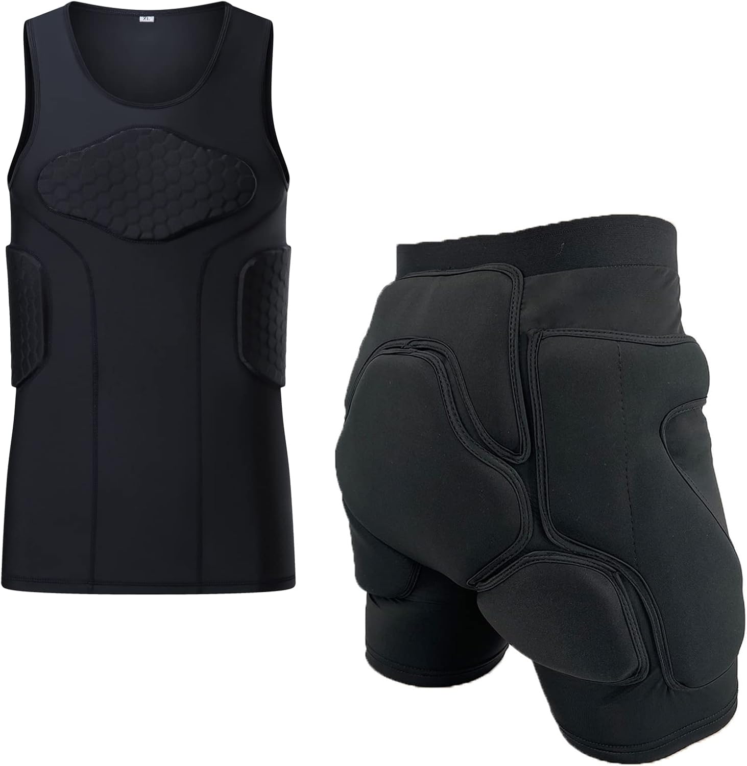 Padded Compression Shirt W Impact Protective Shorts for Basketball, Skateboard, Ice Skiing, Snowboard, Football, Baseball, Rugby