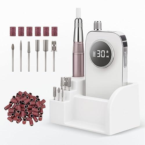 Taladro de uñas de 45000 rpm, pantalla LCD inalámbrica Efile sin escobillas y tecnología de reducción de calor para uñas de gel acrílicas (blanco)