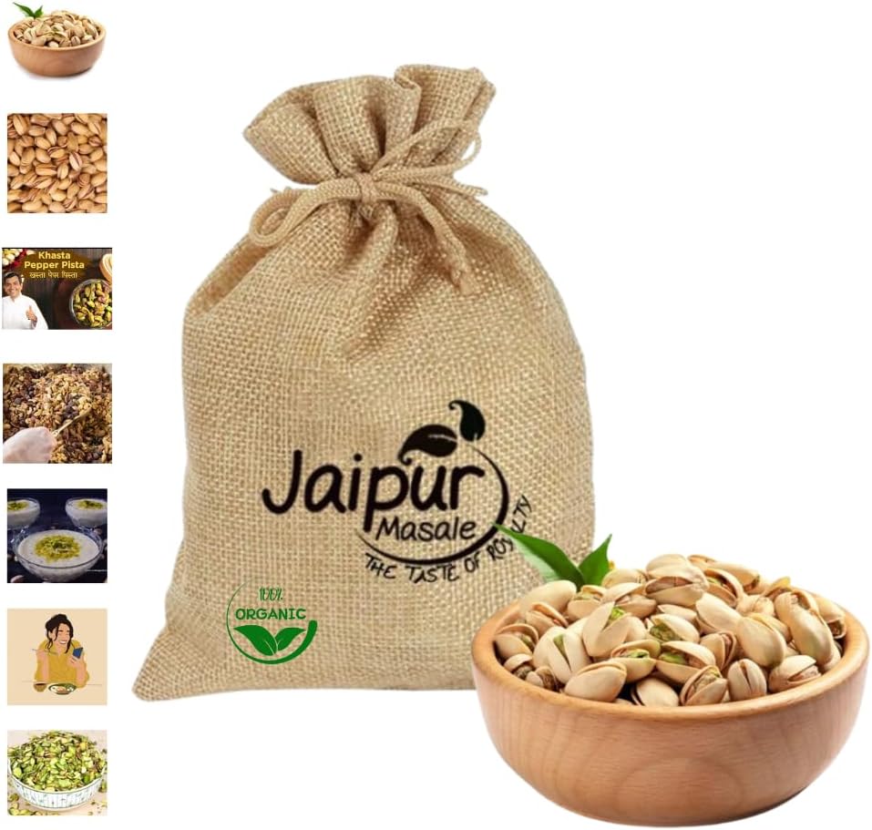 JAIPUR MASALE Natural Premium Salted Pista | Pista Kernel with Shell | High in Protein Pistachios Kernels | Salted Pista Healthy Snack (900 Gram) with Jute Bag