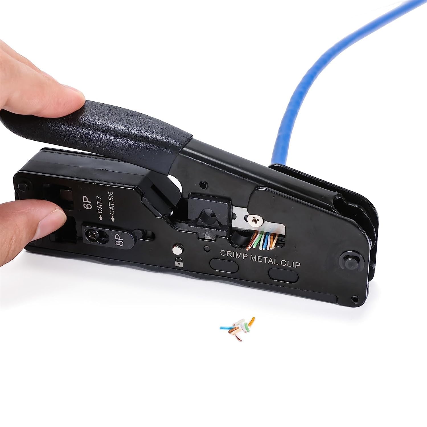 QSFPTEK Crimping Tool RJ45 RJ11 RJ12 Ethernet Cable Cat5 Cat5e Cat6 Cat6a Cat7 Cat8 Modular Plug Connector Black