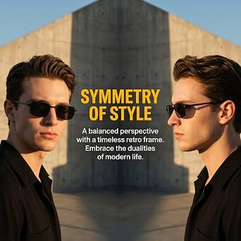 Small Rectangle Sunglasses for Men Women Retro Fashion Eyewear with Black Metal Frame for Daily Wear