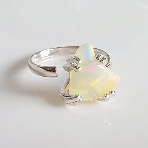 Miniatura 94 de Natural raw black tourmaline adjustable finger ring with white gold over 925 sterling silver, perfect October birthstone gift for her, Uniquelan