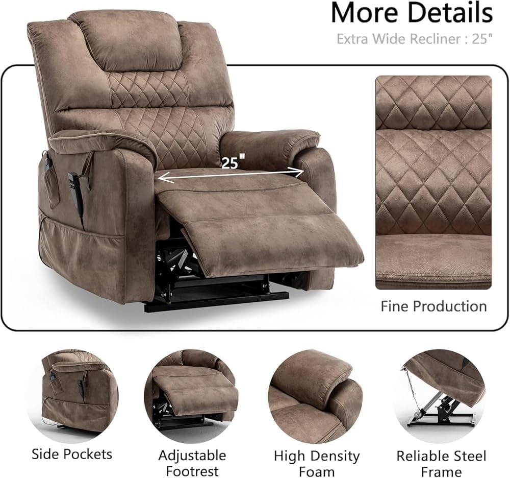 Dual Motor Power Lift Recliner Chair Sofa for Elderly and Adults with Massage and Heat, Lay Flat Electric Recliners, Adjustable Living Room Chair, for Mom and Dad