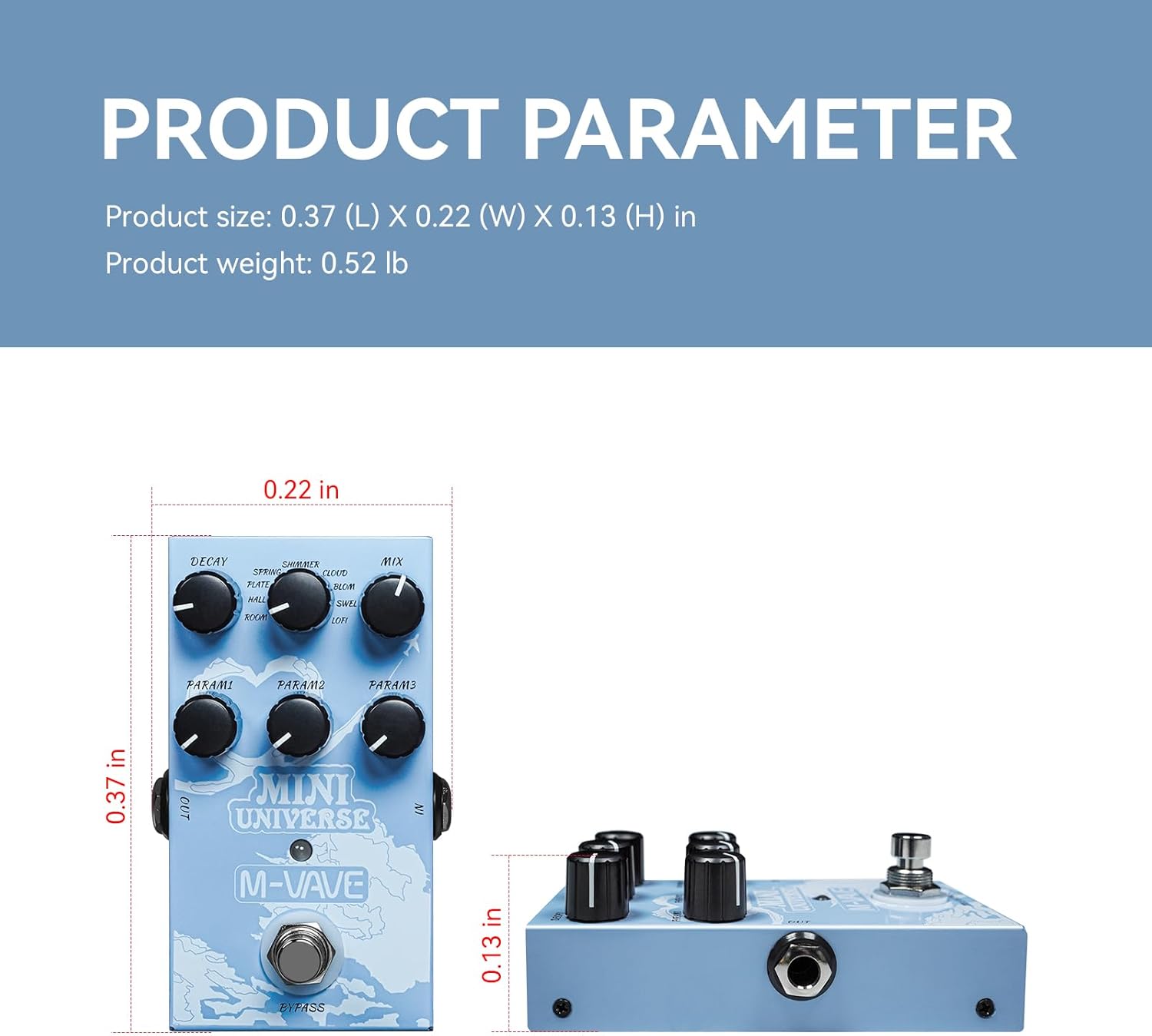 M-VAVE Reverb Guitar Pedal Digital Effect Reverb 9 Modes Room, Hall, Shimmer, Lofi, Spring, Bloom, Swell, Plate, Cloud Selection for Guitar Bass Reverberation Effect MINI-UNIVERSE