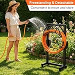 Support de tuyau de jardin, support de tuyau d'eau imperméable pour l'extérieur, support métallique amélioré avec 150-Foot Capacité, Détachement de rangement du tuyau de stockage du tuyau, Noir