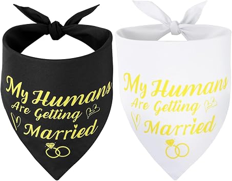 SZEE 2 Pack My Humans are Getting Married Dog Bandanas, Wedding or Engagement Gift for Couples, Wedding Decorations for Pets, Engagement Party Decorations, Dog Wedding Bandanas Gold, L