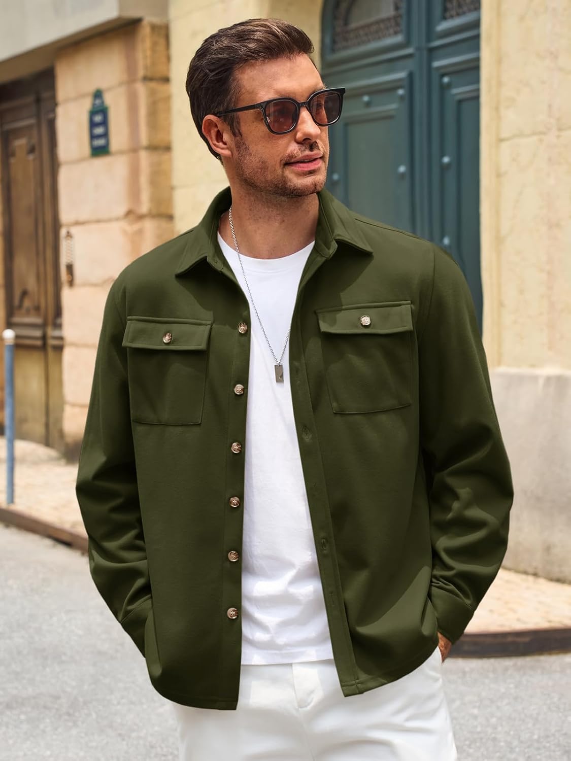 Runcati Mens Shirt Jacket Long Sleeve Button Down Casual Shacket Lightweight Thermal Shirts with Pockets - Image 3