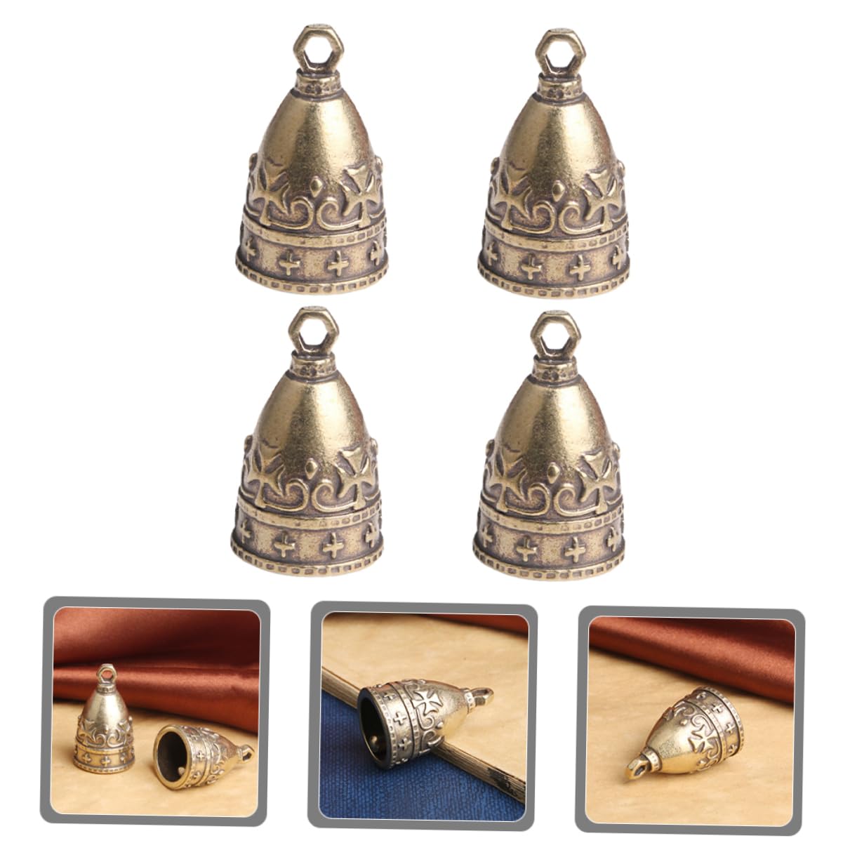 BESPORTBLE 4 Set Rame Invecchiato Vintage Campanelli Eolici Fai da Te Tromba Ciondolo Campana in Rame 4 Pezzi (Antico Invecchiato) Anello Pendente Hanger Cloche 4 Pezzi * 4