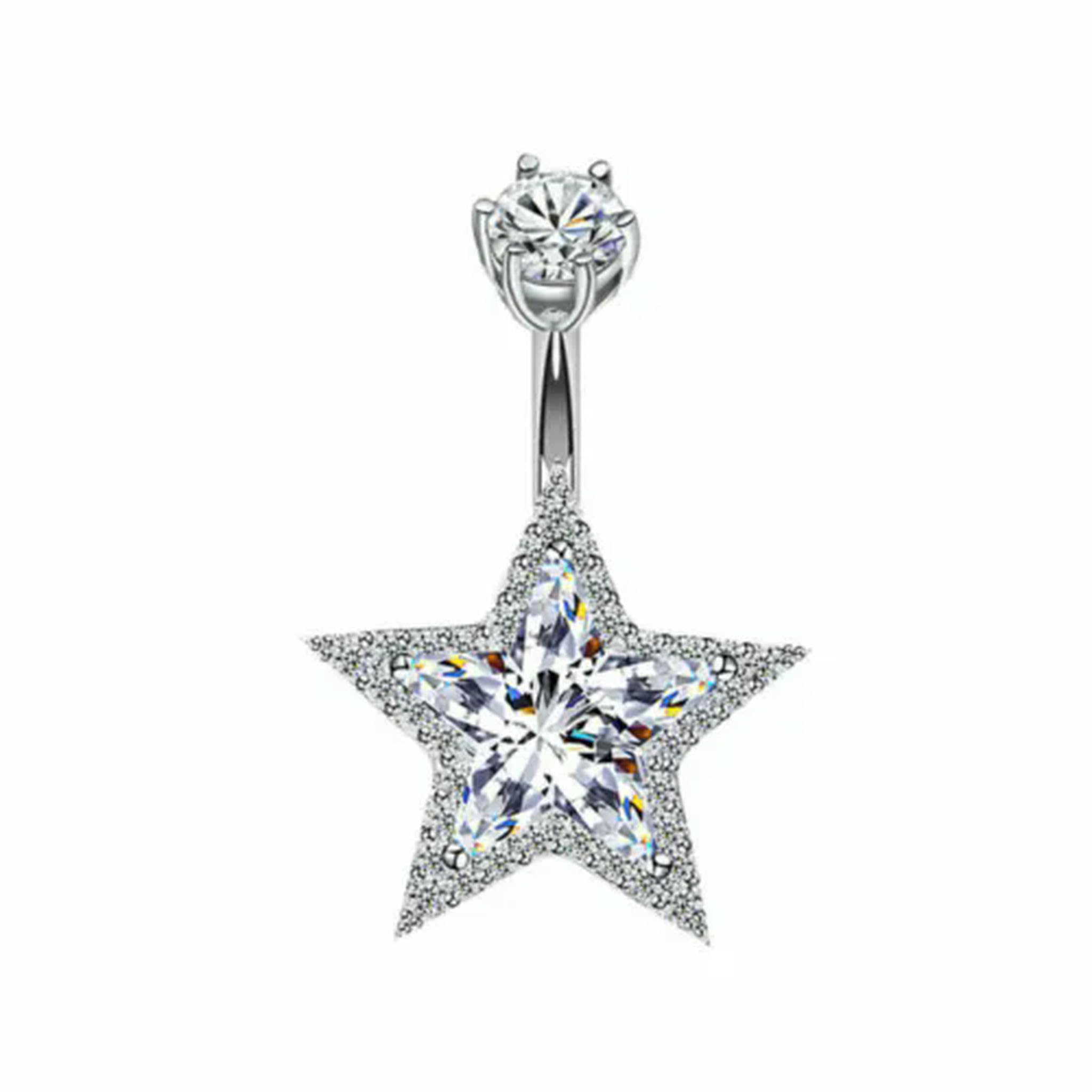 Bauchnabelpiercing Stern aus Sterlingsilber mit CZ-Kristallen A1544 – 8 mm