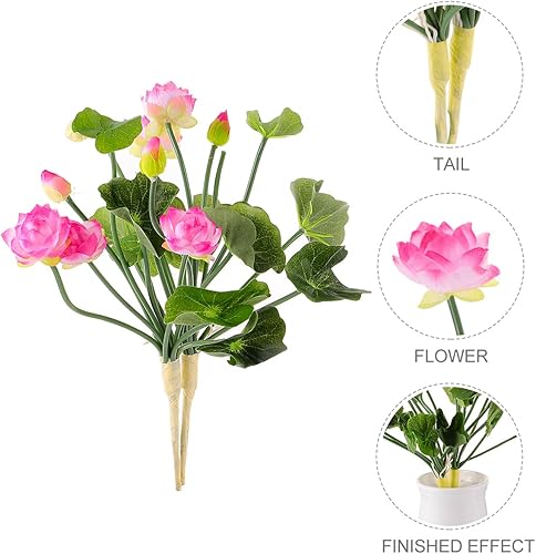Miniatura 7 de Amosfun 2 piezas de flores de loto decorativas de seda rosas para el hogar, mini estambres para hacer plantas, flores artificiales para decoración