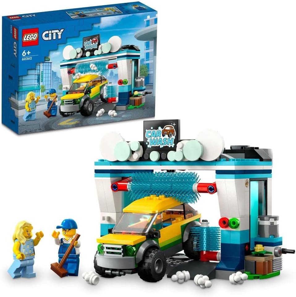 LEGO 60362 City Carwash with Toy Car for 6+ Years Old Kids, Boys, Girls, Set with Spinnable Washer Brushes, Vehicle and 2 Minifigures, Small Gift Idea