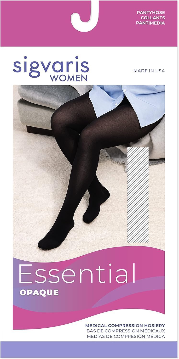 SIGVARIS Women’s Essential Opaque 860 Closed Toe Pantyhose 30-40mmHg - Large Long - Black