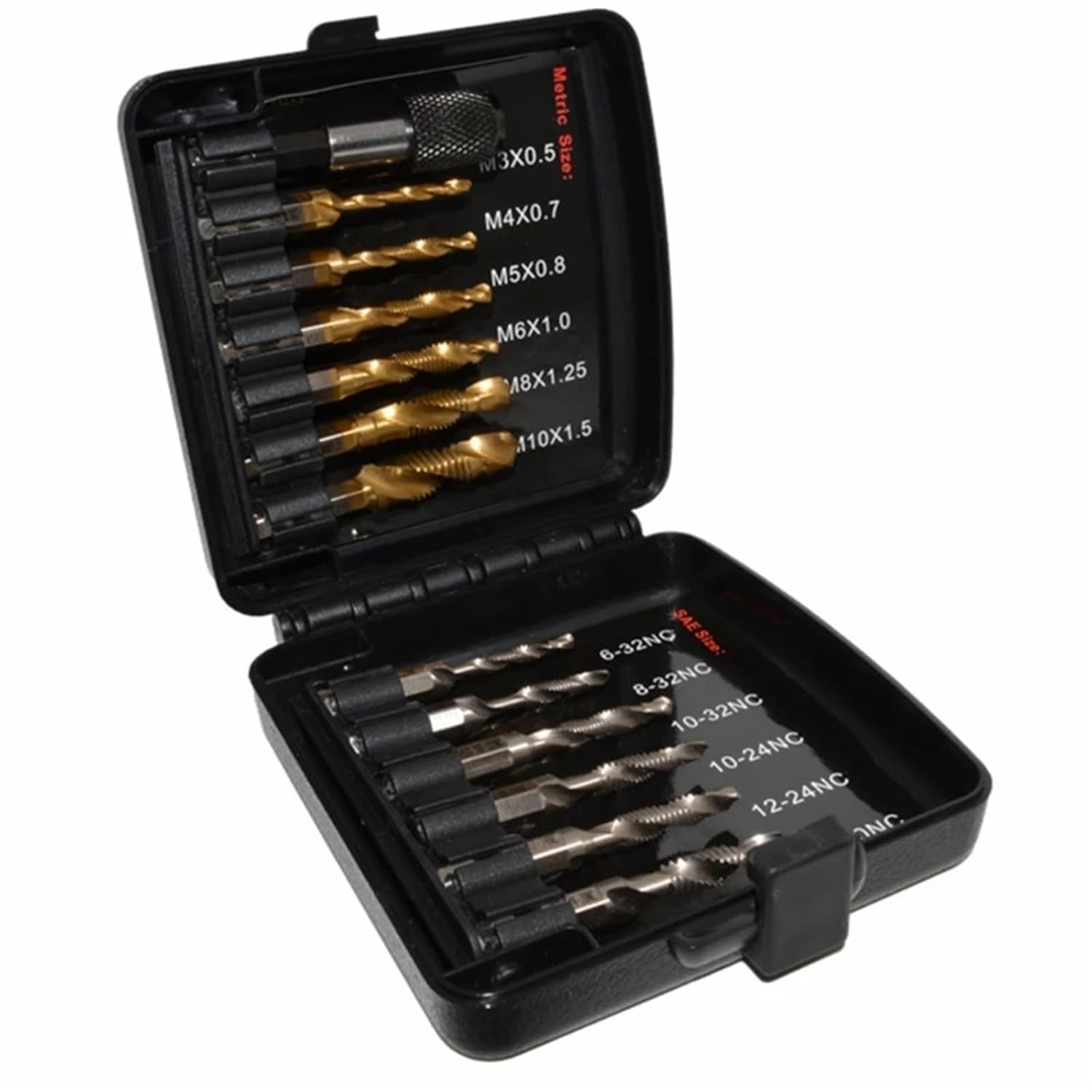 Tap Set, 3-in-1 Titanium Coated Screw Tapping Bit Set Pack of 13 Multiple Sizes(A)