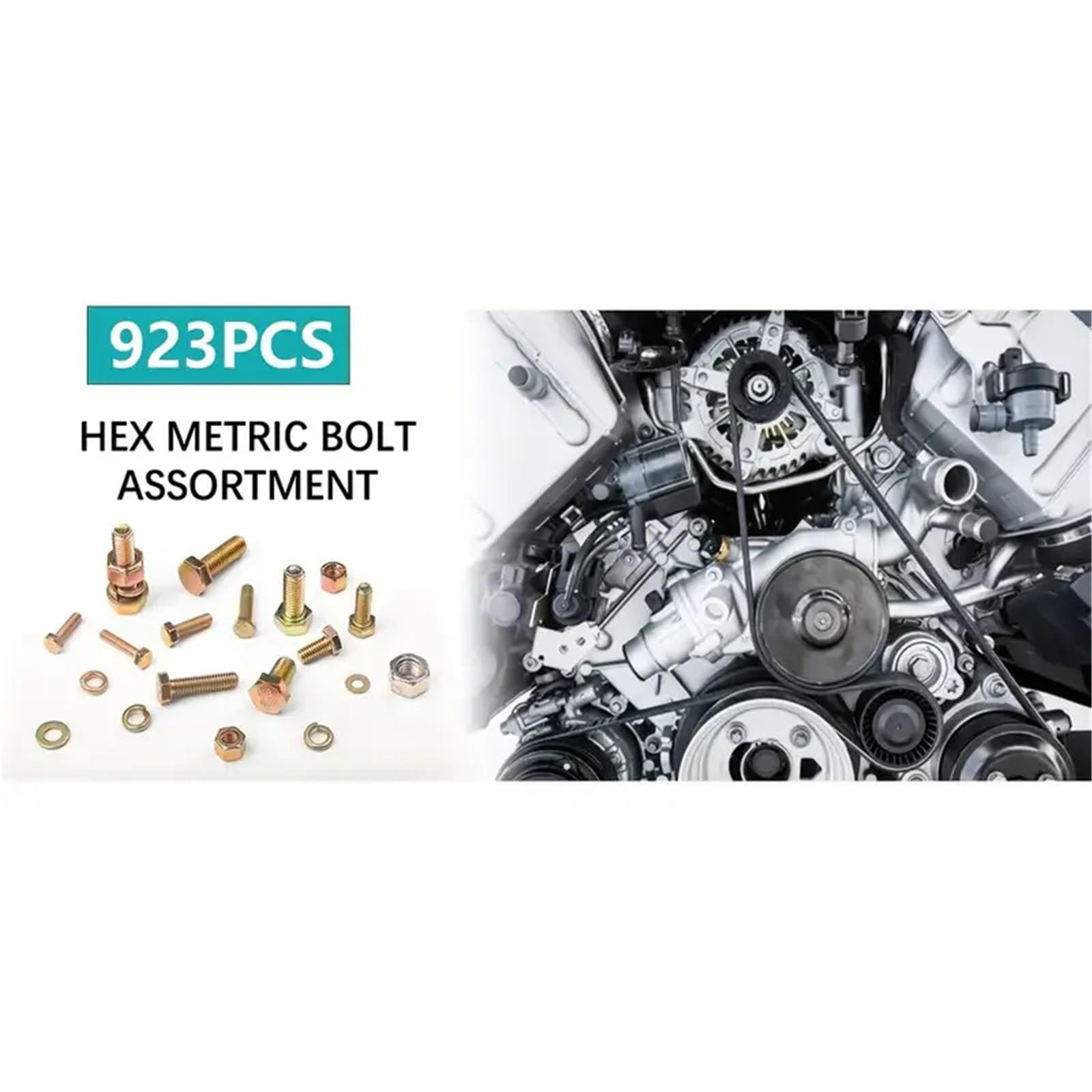 Ein 923-teiliges Set mit gelb verzinkten metrischen Schrauben und Muttern der Güteklasse 8., einschließlich robuster Sechskantschrauben -muttern in den Größen M4/M5 Schrauben und Muttern Set