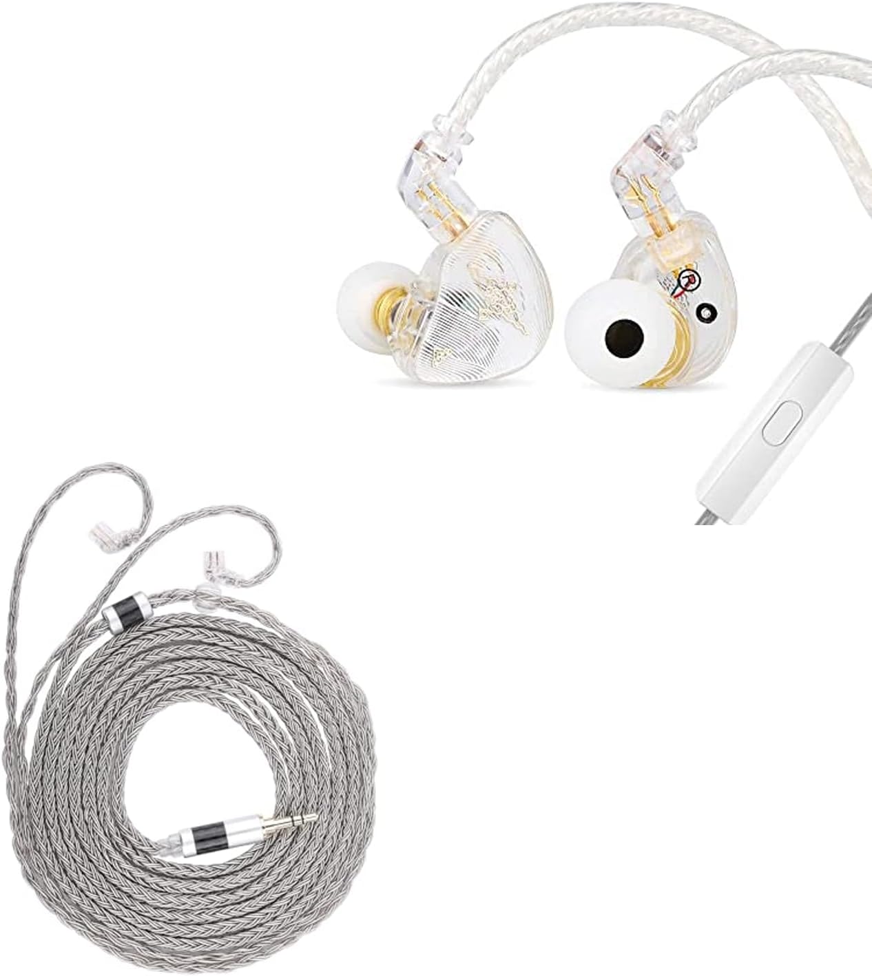 Linsoul TANGZU Wan’er S.G HiFi 10mm Dynamic Driver PET Diaphragm in-Ear Earphone (White, with Mic) + Tripowin Zonie IEM Cable(Recessed 2Pin, Grey)