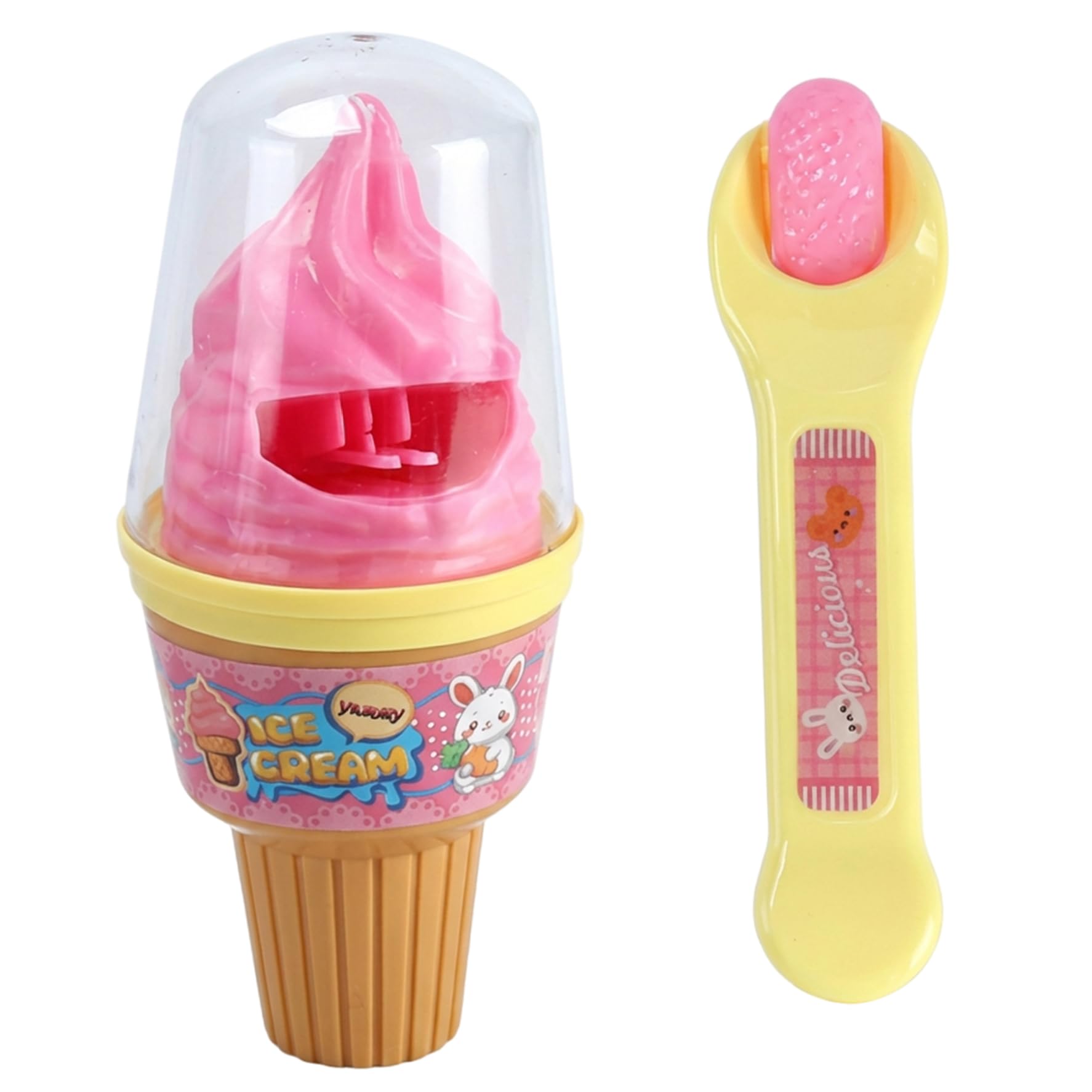 DAGLLGEW Pudding Toy with Spoon Funny Simulation Ice Cream Baby Doll Food Safe Plastic Pretend Play Food for Doll Role Play, Easter Basket Stuffers Fillers Baby