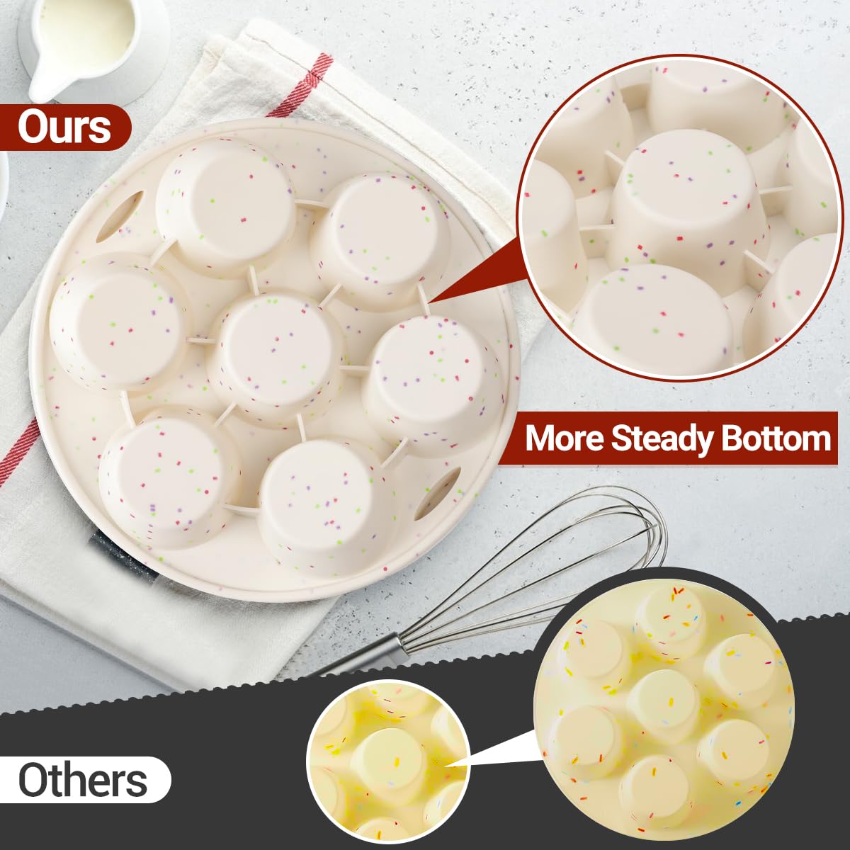 Molde de silicona para magdalenas para horno freidora de aire, olla instantánea, antiadherente, 7 tazas, fácil de manejar, sin BPA, para hornear bocados de huevo, magdalenas, mini quiche, paquete de 2