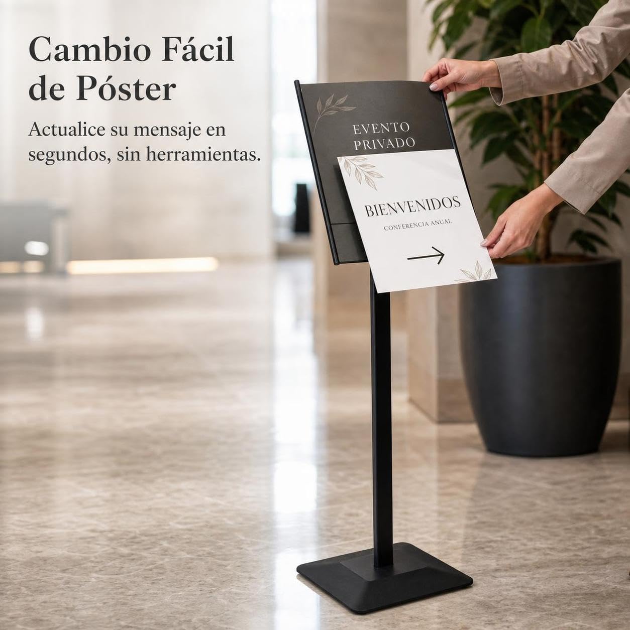Expositor Carteles Suelo Ajustable , Dorado | metal - para almacén comercial - bar - hotel - acero - PET - plástico - para Hoteles - para Oficinas